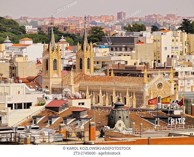 Spain, Madrid, Elevated view towards the San Jeronimo el Real Church
