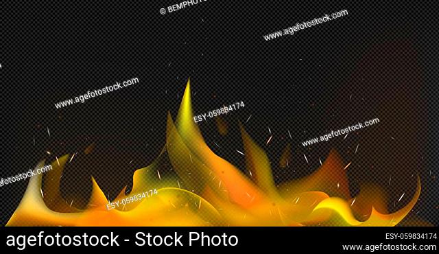 Realistic fire on a dark background - Vector illustration