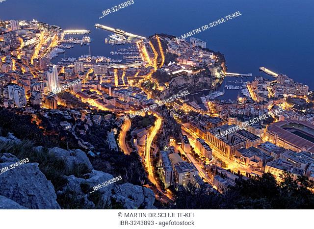 View from Tête de Chien over the Principality of Monaco, evening mood