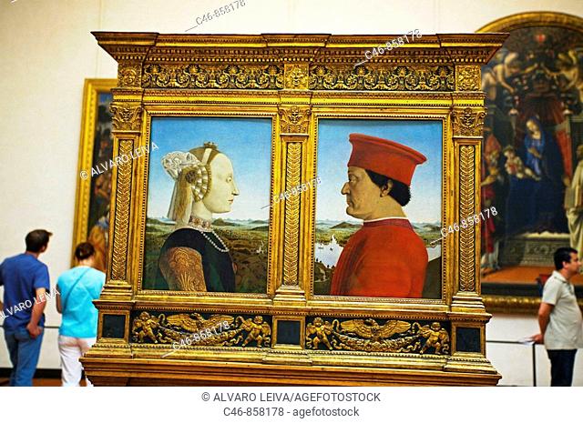 Double portrait of Federico III da Montefeltro and his wife Battista Sforza, dukes of Urbino, by Piero della Francesca. Galleria degli Uffizi, Florence, Tuscany