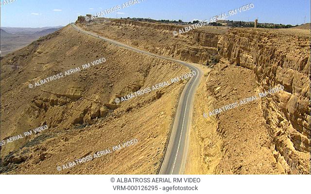 Aerial footage of road in desert