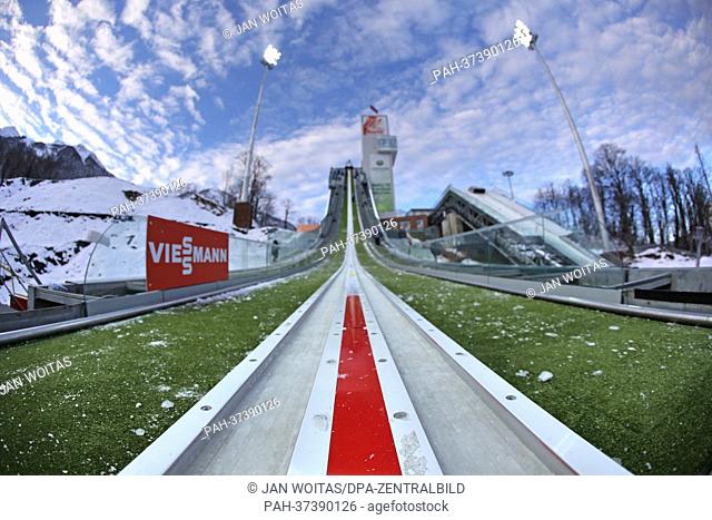 A view of the ski jump in the skiing resort of RusSki Gorki in Krasnaja Polyana, near Sochi, Russia, 3 February 2013. The 2014 Winter Olympics are going to take...