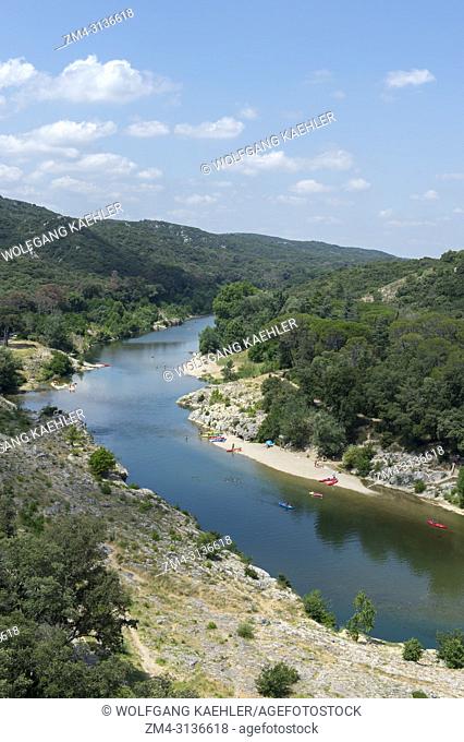 View from the Pont du Gard of the Gardon River near Nimes in the south of France