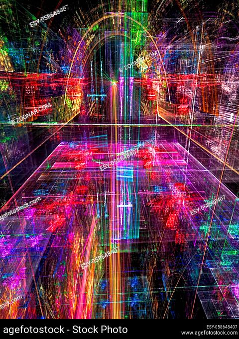 Magical, fantastic or technology background: an unusual colored glass arch. Abstract digitally generated image. Vertical composition