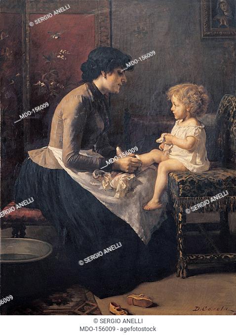 The Toilet of the Young Master, by Cosola Demetrio, 1875 - 1885, 19th Century, oil on canvas. Private collection. All The toilet of the young master child baby...