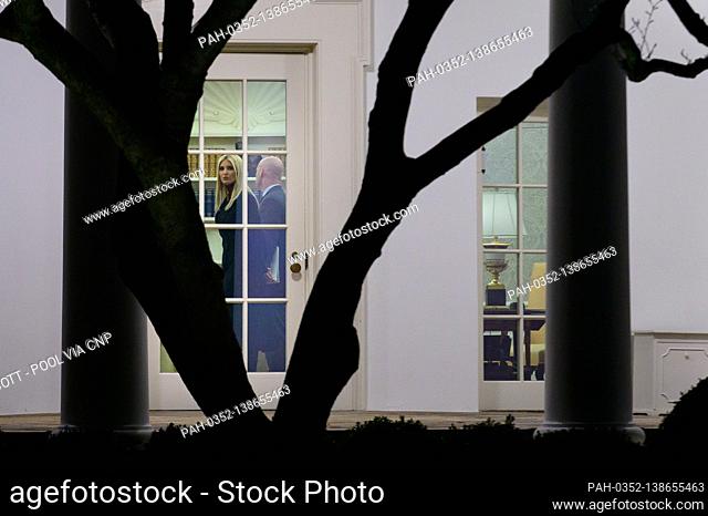 First Daughter and Advisor to the President Ivanka Trump is seen in the Oval Office as U.S. President Donald Trump prepares to depart the White House en route...