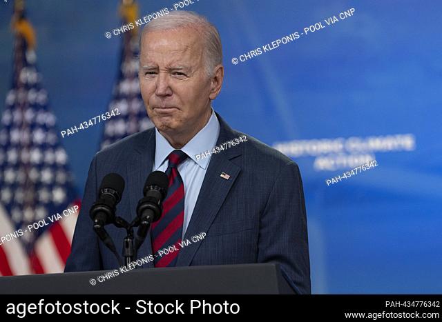 United States President Joe Biden makes remarks on his Administration€™s actions to address the climate crisis in the South Court Auditorium in Washington, DC