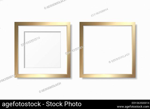 Vector 3d Realistic Yellow Metal, Golden Color Decorative Vintage Frame Set, Border Icon Closeup Isolated. Square Photo Frame Design Template for Picture