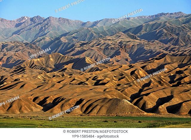 Mountains in the Sary Kamysh mountain range, central Kyrgyzstan