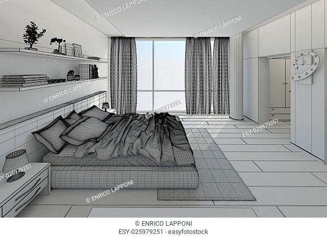 3D Interior rendering of a modern bedroom