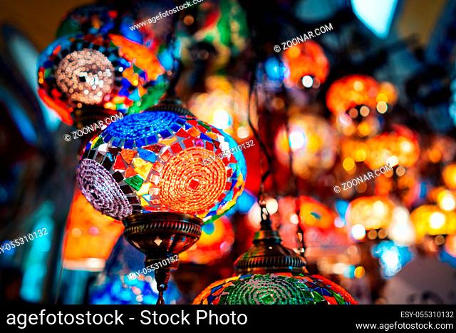 Beautiful turkish mosaic lamps on Istanbul bazaar