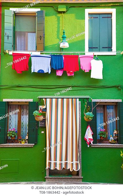 Italy, Venice, Burano: village, green house