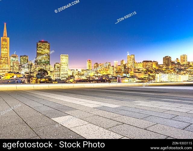cityscape and skyline of san francisco on view from empty floor