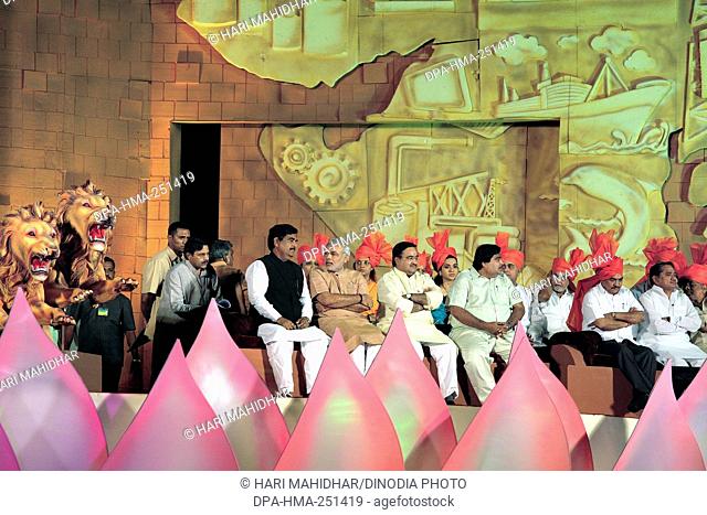 Narendra modi and bjp leaders on stage, mumbai, maharashtra, india