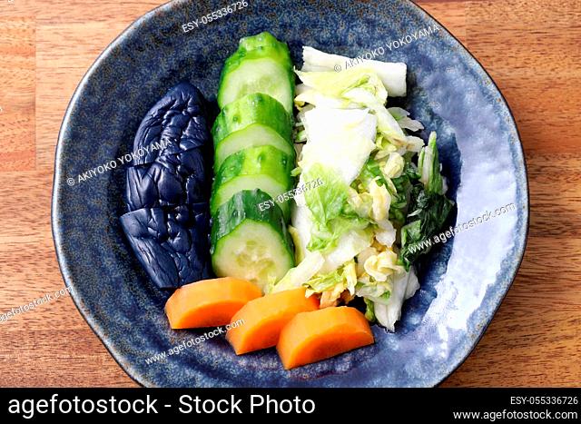 Japanese traditional food, Vegetables salt pickled tsukemono in a dish