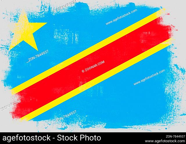 Flag of Democratic Republic of the Congo painted with brush on solid background