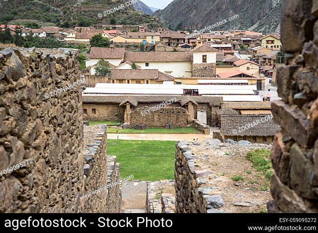 Ollantaytambo - old Inca fortress and town the hills of the Sacred Valley (Valle Sagrado) in the Andes mountains of Peru, South America