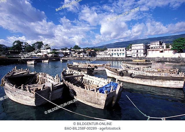 The harbour in the capital of Moroni on the Comoro Archipelago island grandee Comore before the African coast in the Indian ocean