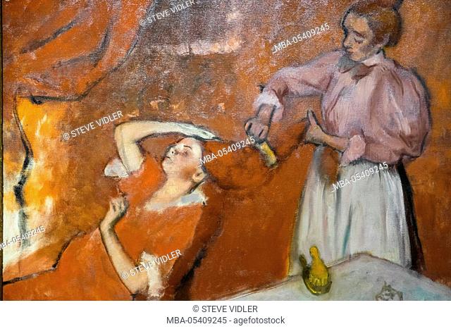 England, London, Trafalgar Square, The National Gallery, Painting titled Combing the Hair (La Coiffure) by Degas