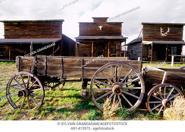 Ancient carts in the Old Trail Town. Buffalo Bill's city of Cody. Wyoming. United states (USA)