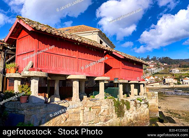 Horreos, Combarro, Poio, Ria de Pontevedra, Galicia, Spain. The Galician villages of Horreos, Combarro, Poio, and Ría de Pontevedra are situated on the...