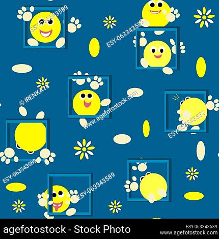 seamless pattern without background emoticons in various positions in frames with hands and feet expressing emotions