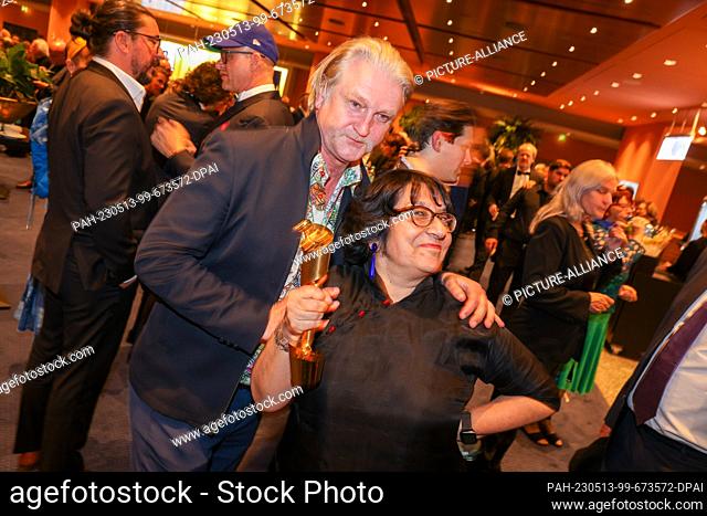 12 May 2023, Berlin: Detlev Buck and Roshanak Behesht Nedjad arrive at the German Film Awards Aftershow Party. The ""Lola"" is Germany's most highly endowed...