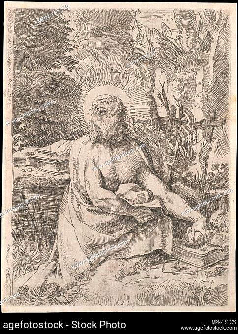 Saint Jerome in the Wilderness. Artist: Annibale Carracci (Italian, Bologna 1560-1609 Rome); Date: ca. 1591; Medium: Etching and Engraving; Dimensions: 9 3/4 x...