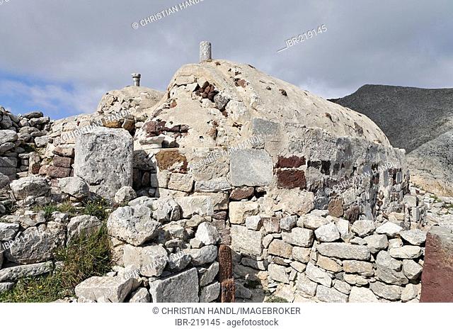 Two chapels called Agios Stefanos und Agios Theodoros archaeological site on the mountain Messa Vouno, Thira, Santorini, Greece