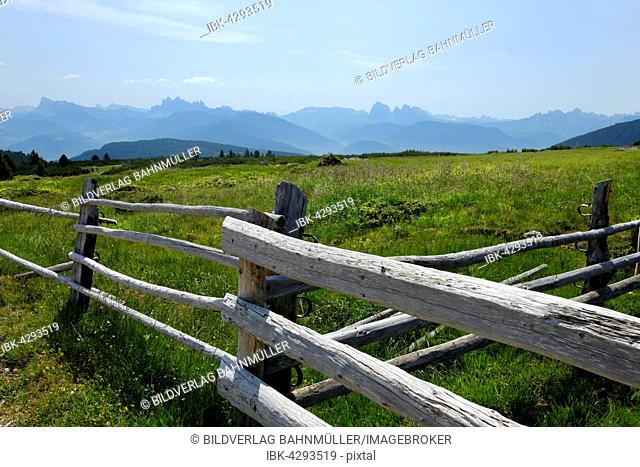 From the Villanders alpine pasture over the Eisacktal to the Dolomites, South Tyrol, Alto Adige, Italy