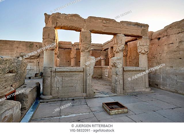 EGYPT, QENA, 07.11.2016, Hathor temple in ptolemaic Dendera Temple complex, Qena, Egypt, Africa - Qena, Egypt, 07/11/2016