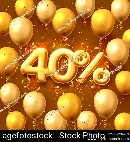 Sale 40 off ballon number on the red background. Vector illustration