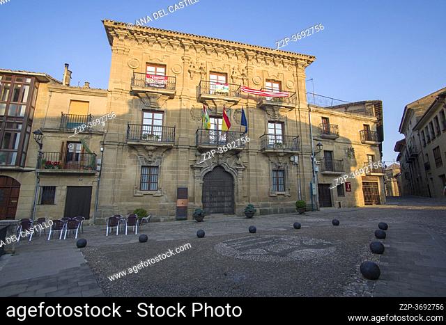 Briones La Rioja Spain on July, 20, 2020: is part of the Most Beautiful Villages in Spain. The city hall palace