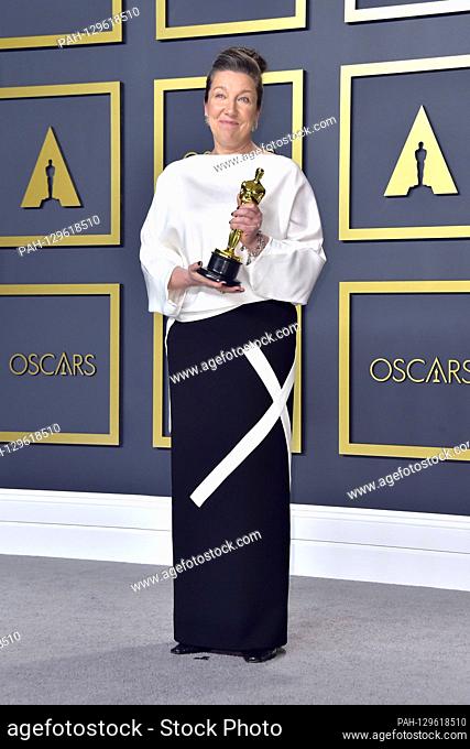 Jacqueline Durran (best costume designer for 'Little Women') in the press room of the 2020 / 92nd Annual Academy Awards at the Hollywood & Highland Center
