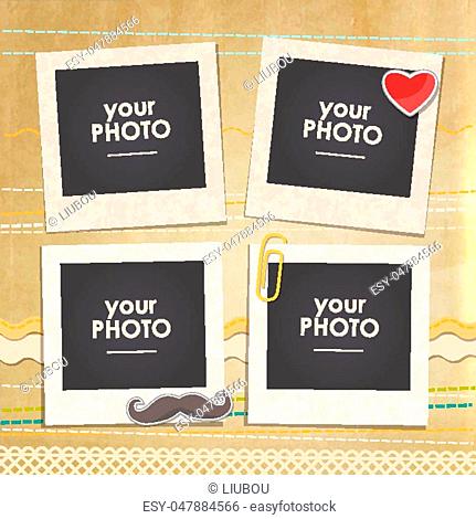 Vintage hipster retro style. Decorative vector template frame. These photo frame can be use for kids picture or memories. Scrapbook design concept