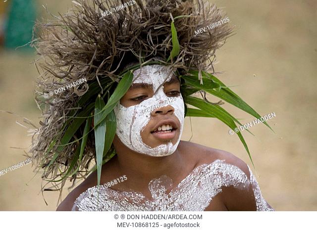 Ilse des Pins traditional dancer. A young man from the Island of Pines, New Caledonia