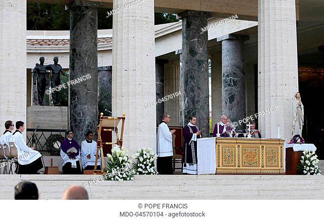 Pope Francis (Jorge Mario Bergoglio) celebrating the Saint Mass in memory of all the victims of war during his visit at the American cemetery in Nettuno
