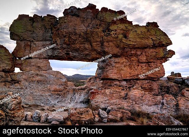 Abstract Rock formation aka window at Isalo national park at sunset in Madagascar