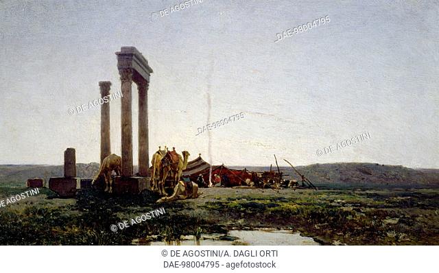 Ruins of a temple in the desert, 1864, painting by Alberto Pasini (1826-1899).  Parma, Galleria Nazionale (Art Gallery), Palazzo Della Pilotta