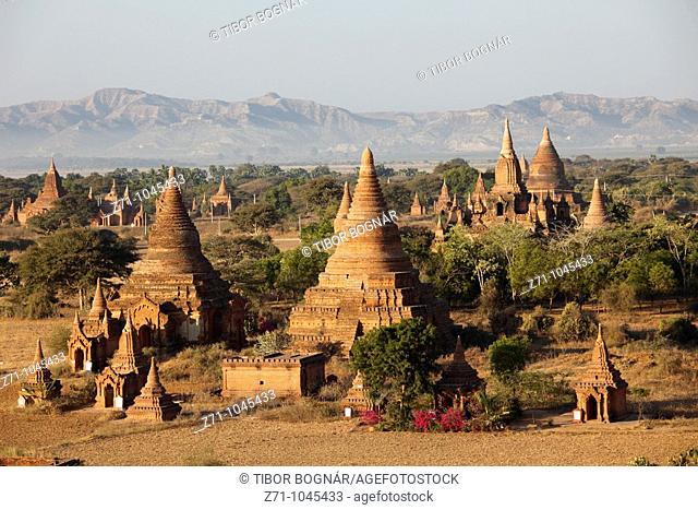 Myanmar, Burma, Bagan, temples, general aerial view