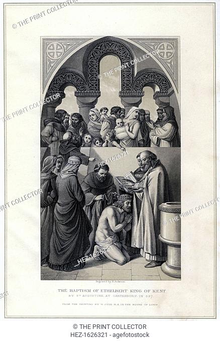 'The Baptism of Ethelbert King of Kent, by St Augustine, Canterbury in 597', (19th century). Ethelbert King of Kent is converted to Christianity