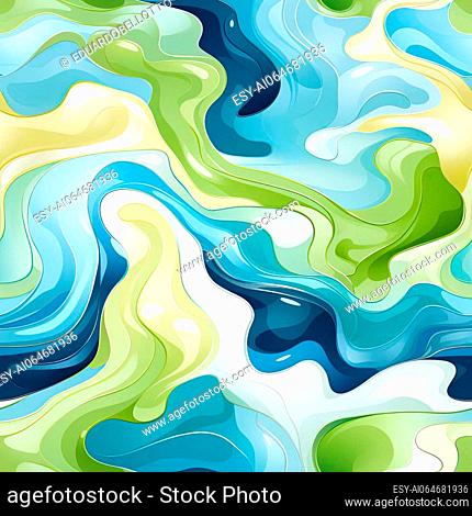 Abstract pattern with green and blue waves in fluid and organic forms (tiled)
