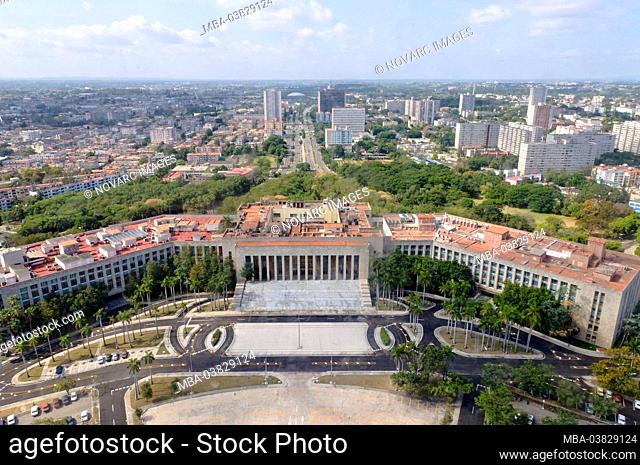 View from the Jos‚ Mart¡ Monument in south direction over the seat of the Central Committee of the Cuban Communist Party, Plaza de la Revolucion, Havana, Cuba