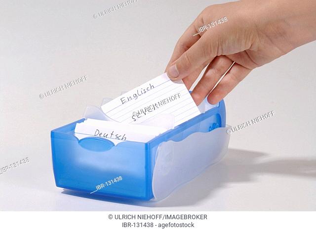 Card index box with vocabulary cards