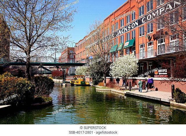 Tourboats in Bricktown on San Antonio's Riverwalk, Oklahoma City, Oklahoma, USA