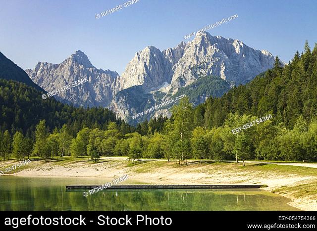 Lake and mountains near Kranjska Gora village in Triglav national park, Slovenia