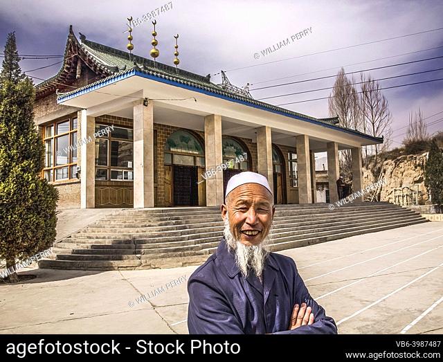 Islamic Man Moslem Uighur Front Mosque Lanzhou City Gansu Province China