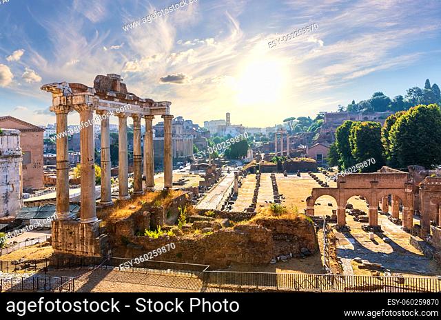 View on the Roman Forum ruins at sunny day, Rome, Italy