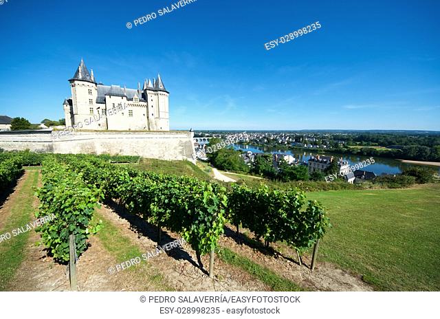 Saumur castle and Loire River, Loire Valley, France. Saumur Castle was built in the tenth century and rebuilt in the late twelfth century