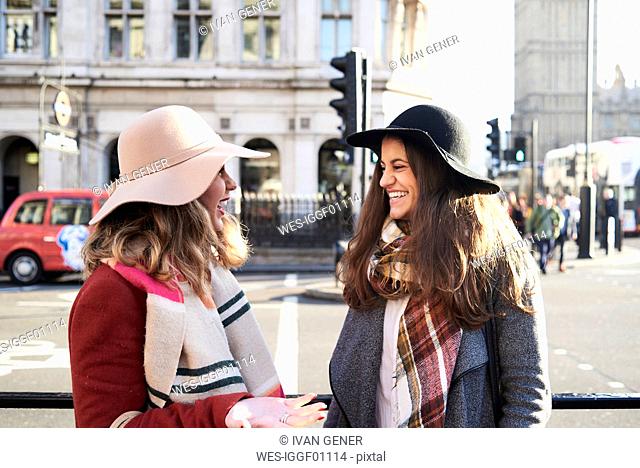 UK, London, two happy women in the city near Big Ben
